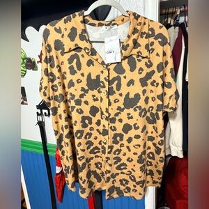 Leopard Print Button-Up Blouse